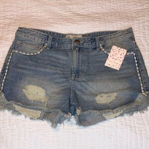 Free People Blue Distressed Jean Shorts